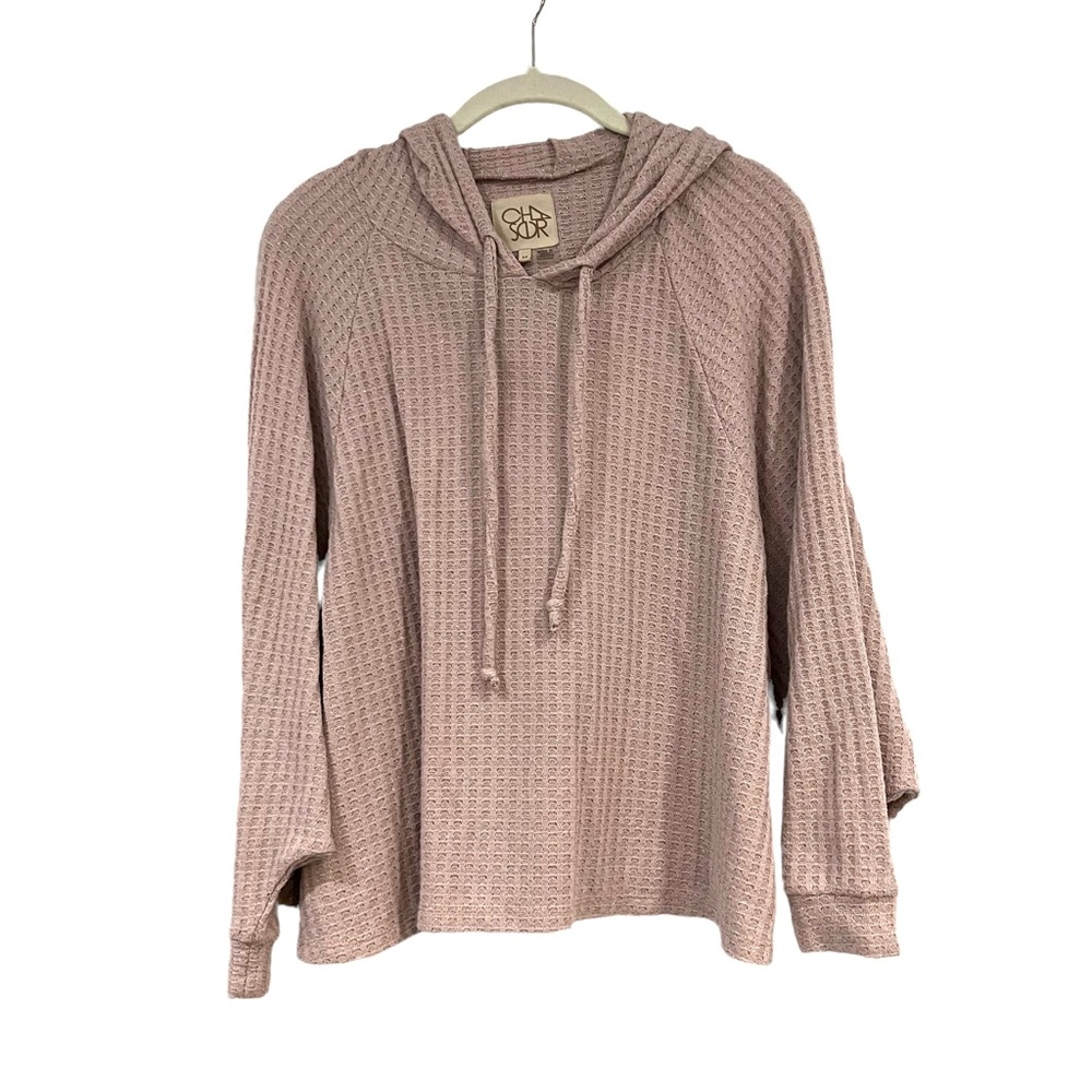 Chaser Waffle Knit Pink Lurex Dolman Hoodie Top Womens M